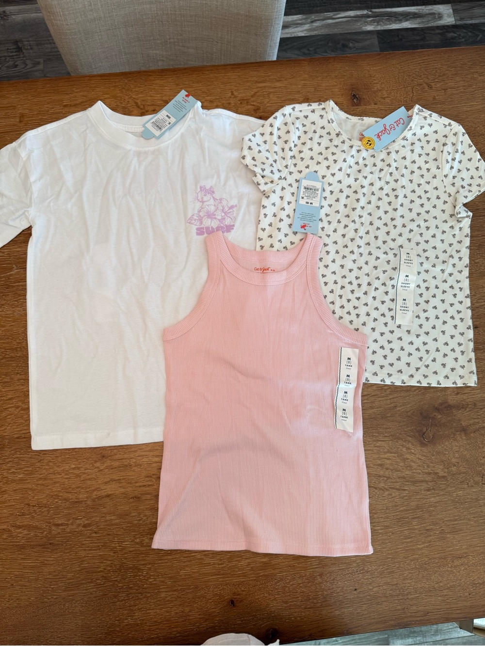 3 Lot-Cat & Jack Girls' Pink Ribbed Tank Top with White & Cream Graphic Tees NWT